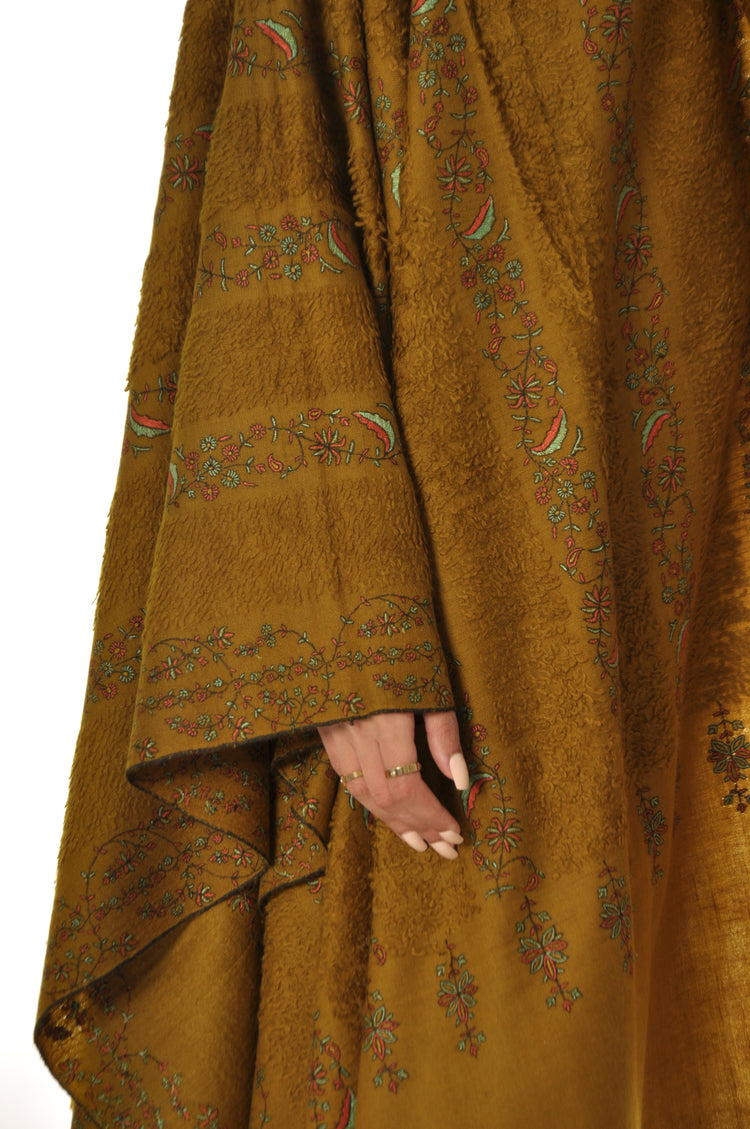 Embroidered Towel Pashmina - Mustard