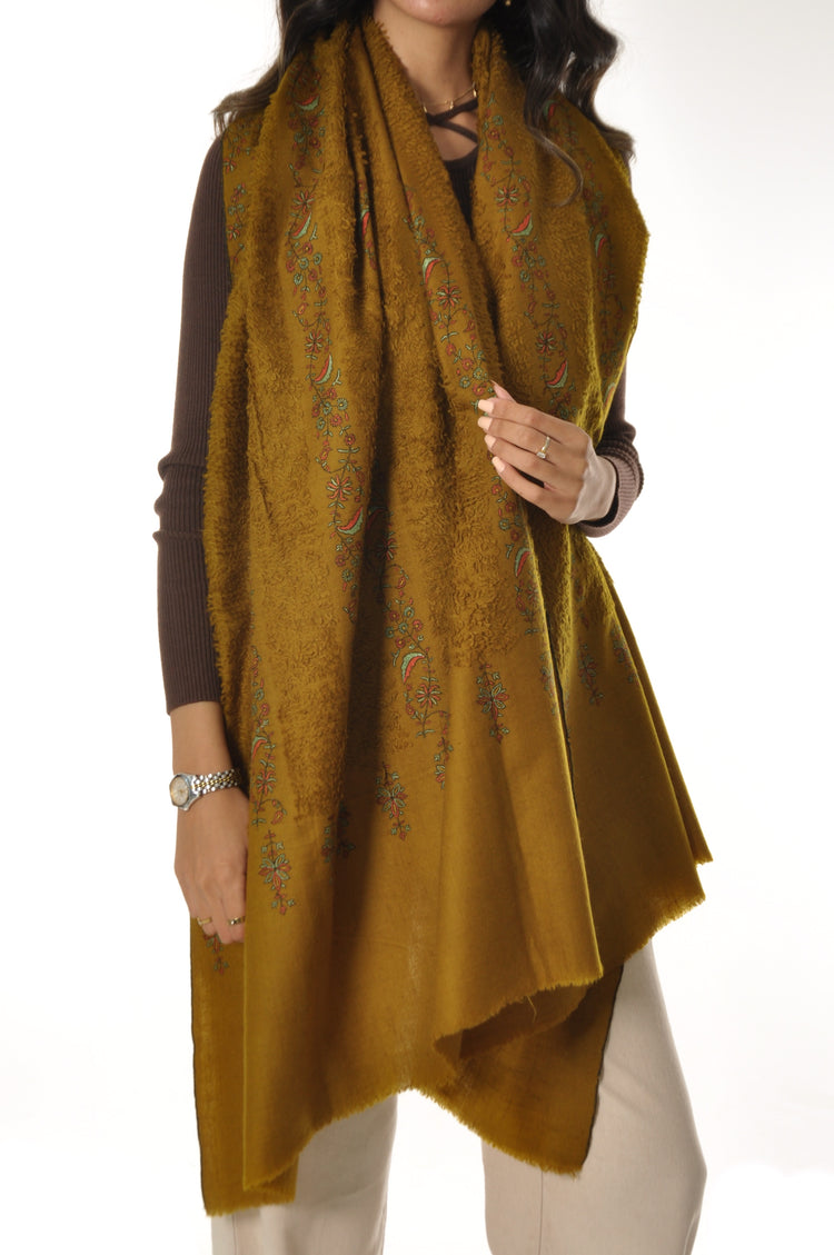 Embroidered Towel Pashmina - Mustard