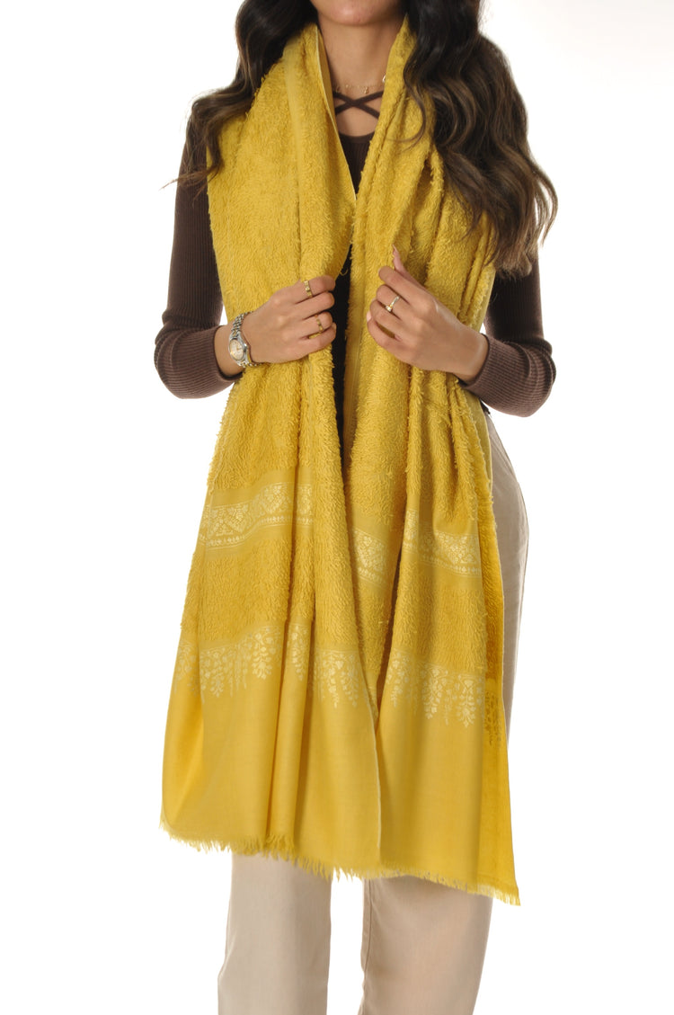 Embroidered Towel Pashmina - Yellow on Yellow