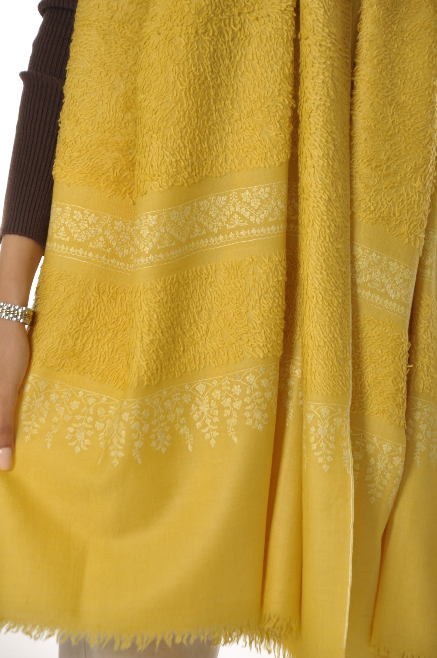 Embroidered Towel Pashmina - Yellow on Yellow