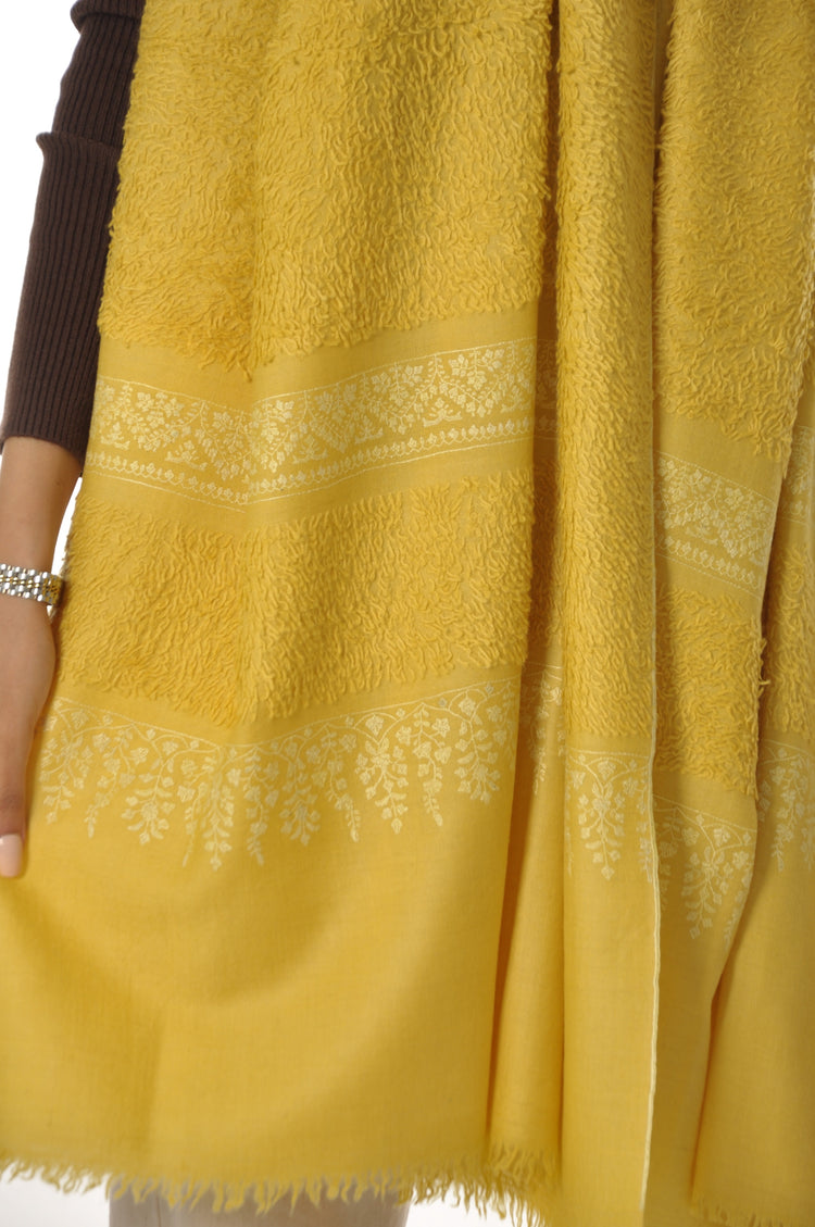 Embroidered Towel Pashmina - Yellow on Yellow