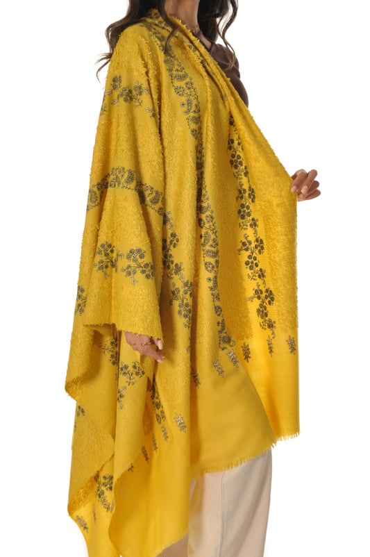 Embroidered Towel Pashmina - Yellow