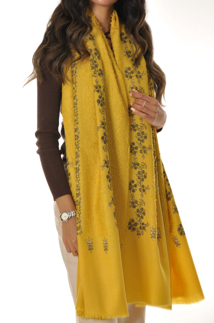 Embroidered Towel Pashmina - Yellow