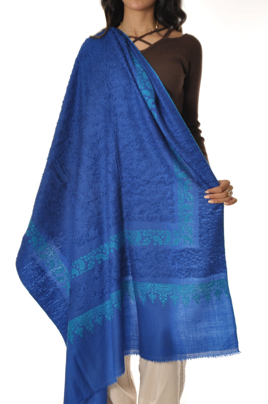 Embroidered Towel Pashmina - Blue