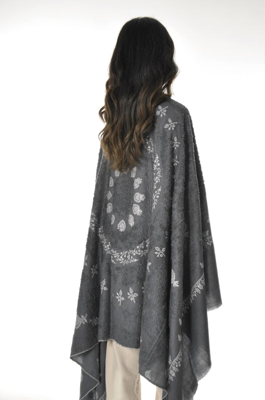 Towel Pashmina with Embroidery - Grey