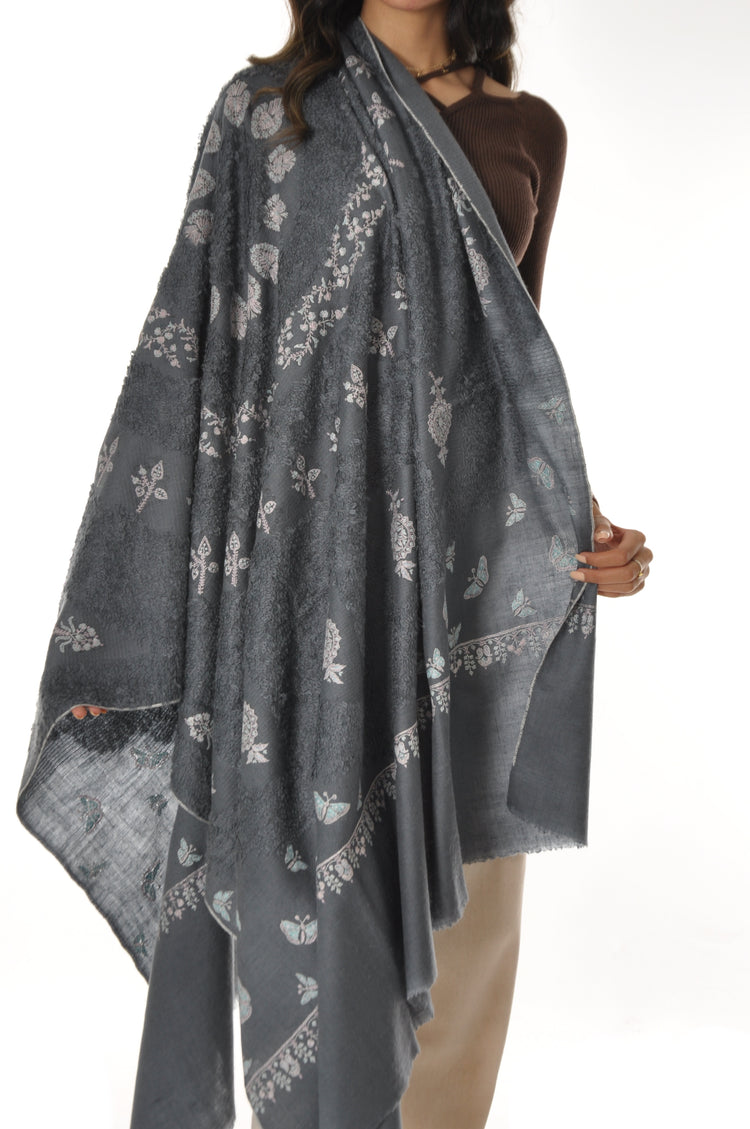 Towel Pashmina with Embroidery - Grey