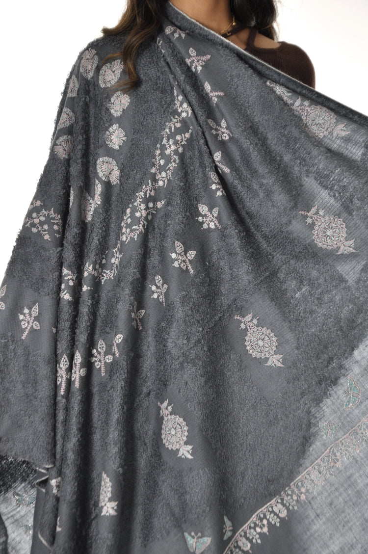 Towel Pashmina with Embroidery - Grey