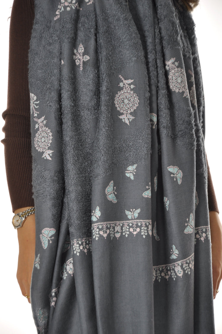 Towel Pashmina with Embroidery - Grey