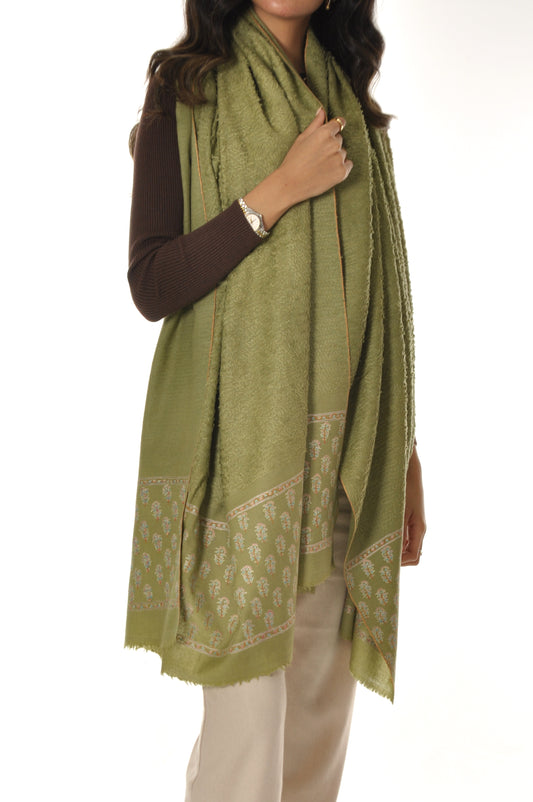 Embroidered Towel Pashmina - Olive