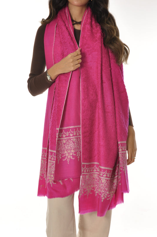 Embroidered Towel Pashmina - Hot Pink