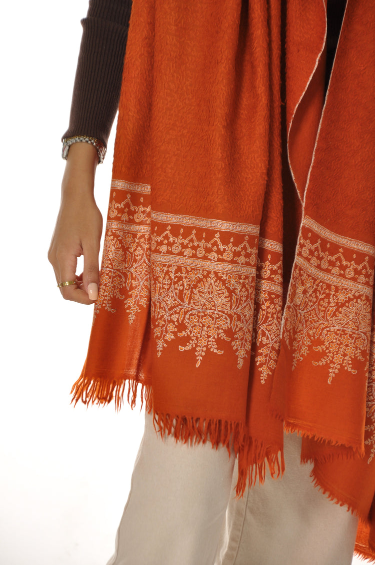 Embroidered Towel Pashmina - Orange