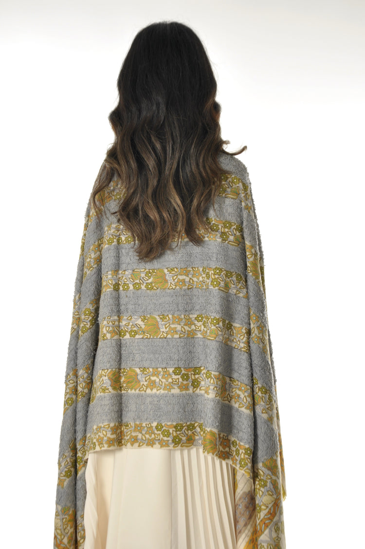 Kalamkari Towel Pashmina - Grey & Yellow