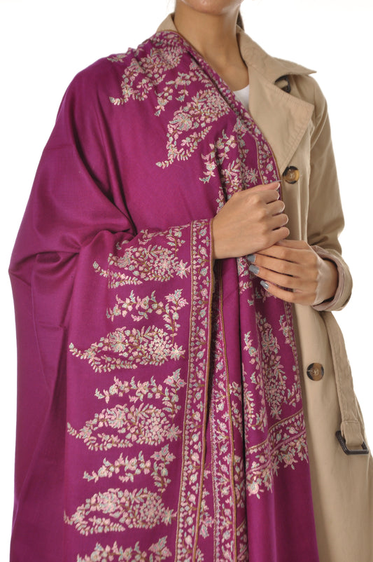 Embroidered Pashmina - Bright Purple