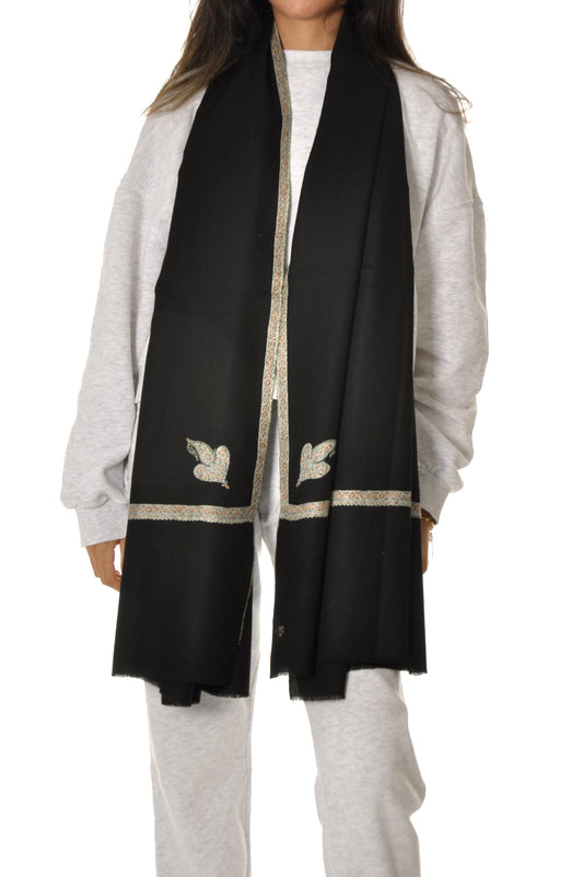 Embroidered Scarf Pashmina - Black