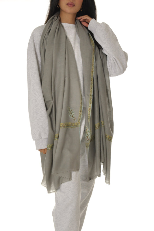 Embroidered Scarf Pashmina - Grey