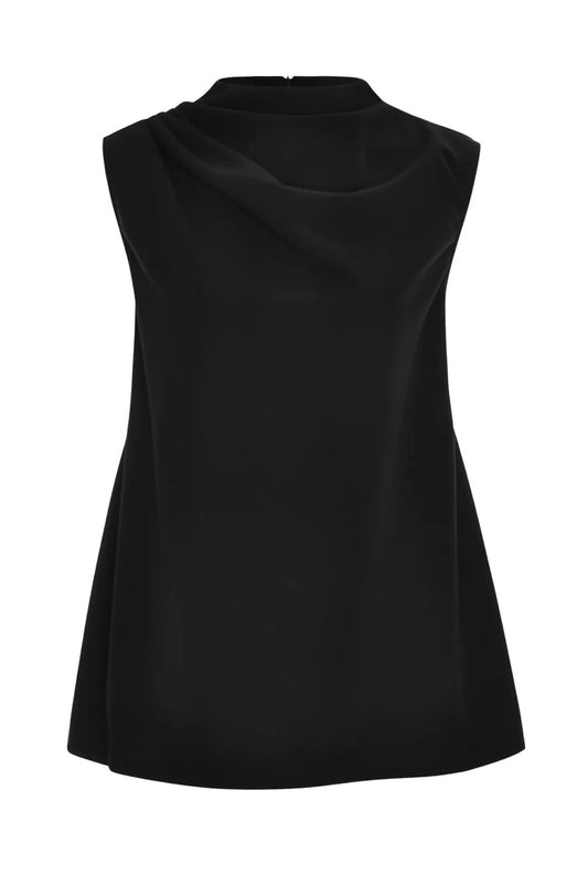 Black Pleated High Neck Top