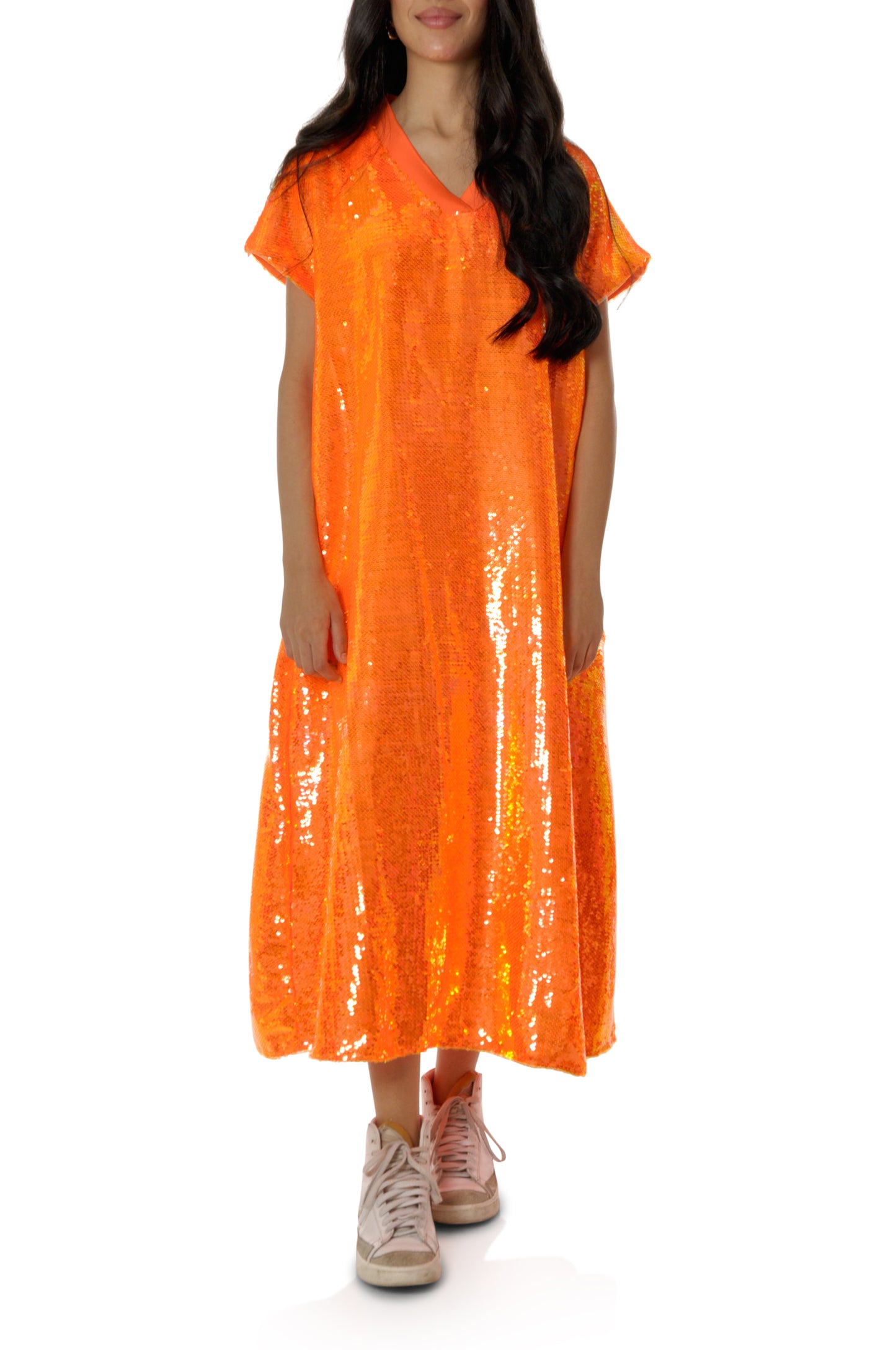 Ladies - Bright Orange Sequins Dress