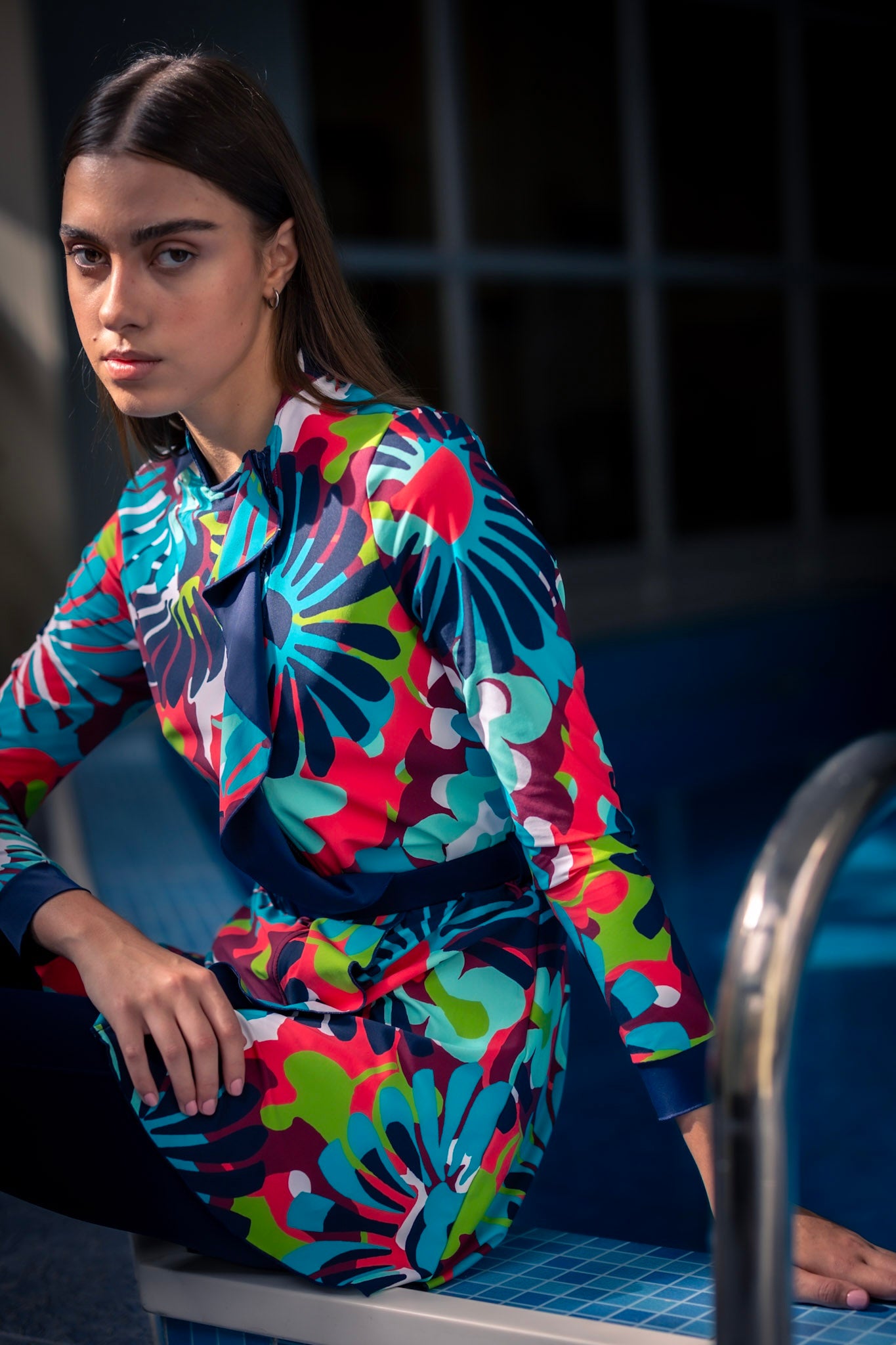 Blue Floral Modest Swim Set