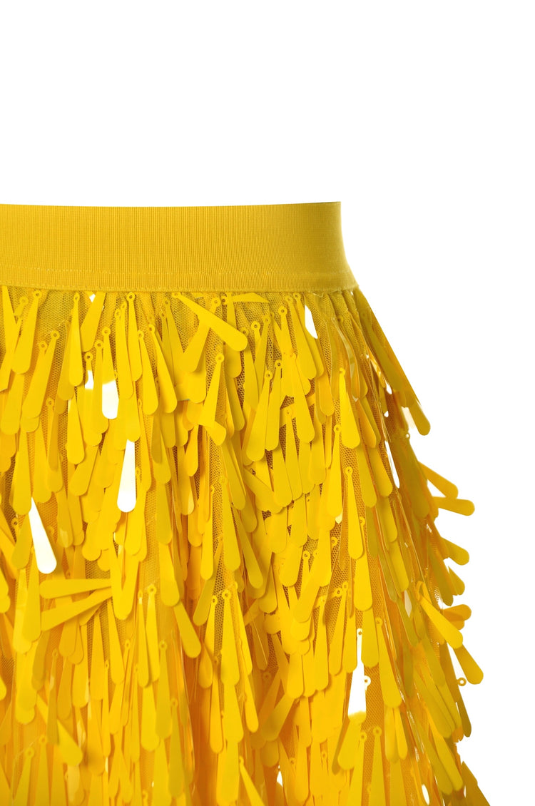 Kids Yellow Long Sequins Skirt