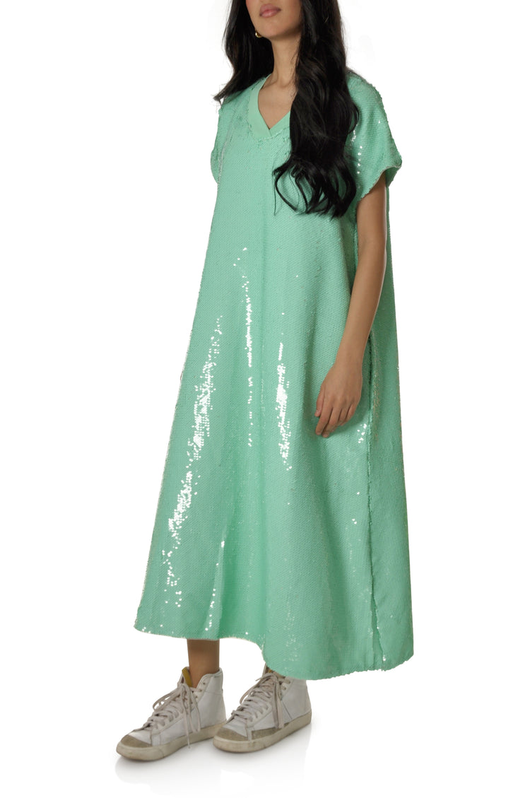 Ladies - Minty Green Sequins Dress