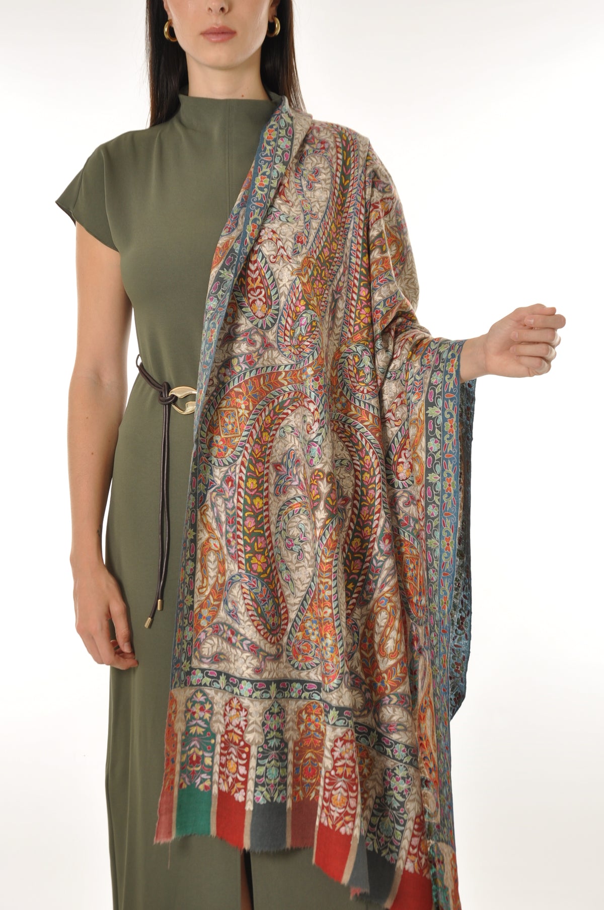 Kalamkari Pashmina - Red & Grey