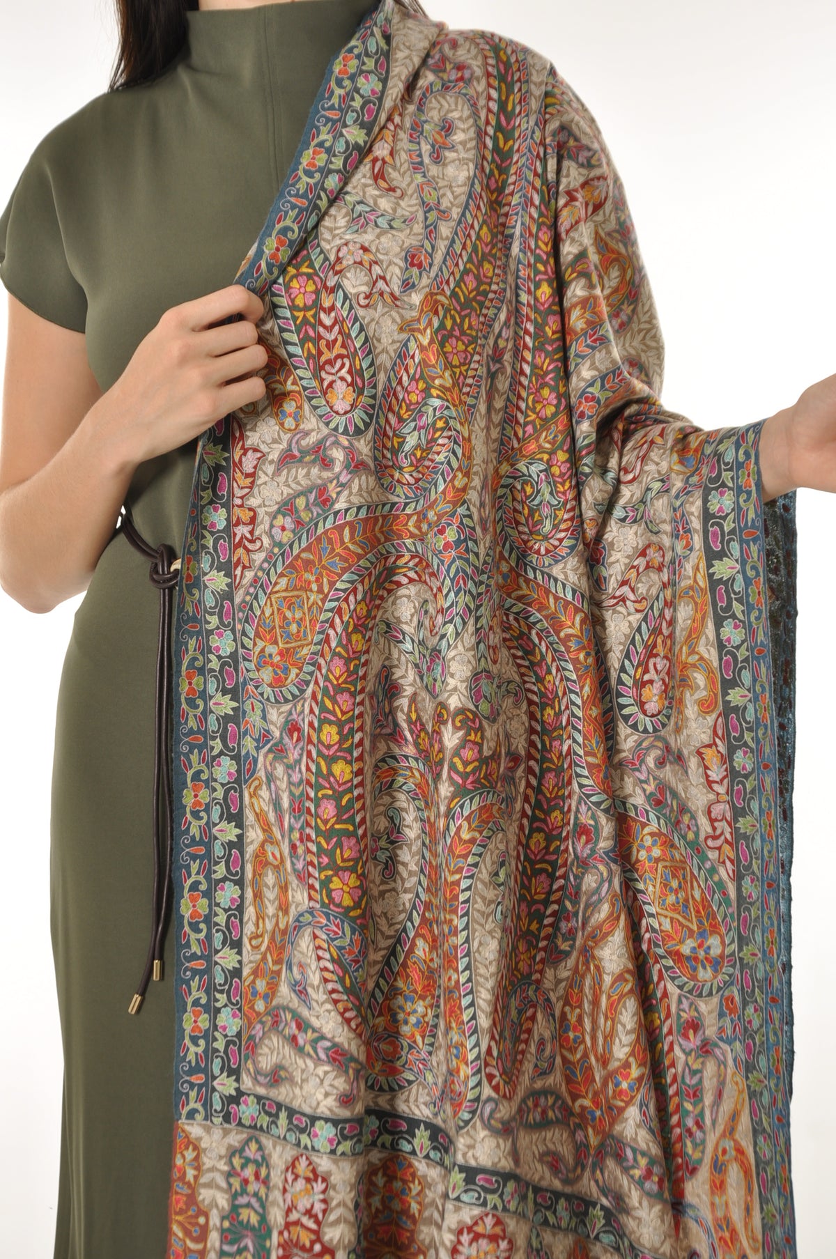 Kalamkari Pashmina - Red & Grey