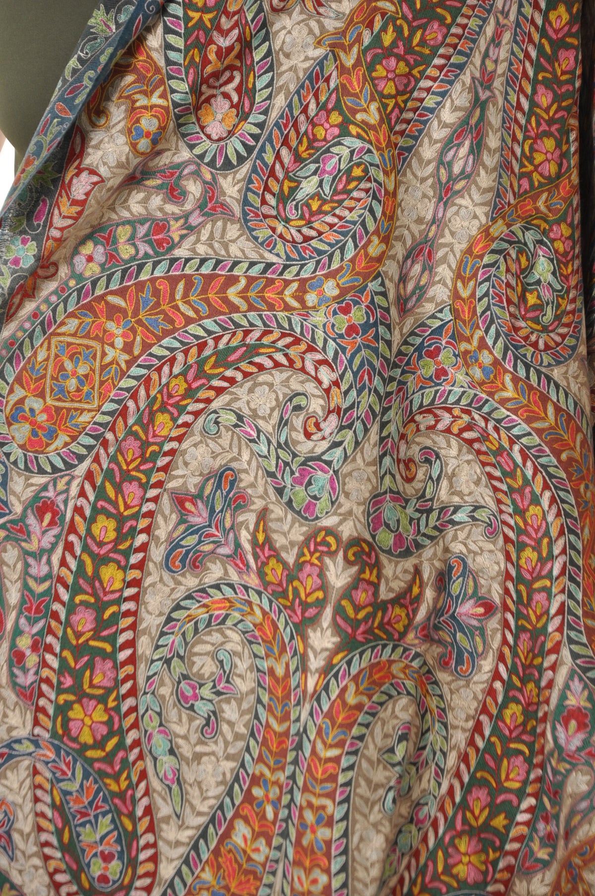 Kalamkari Pashmina - Red & Grey