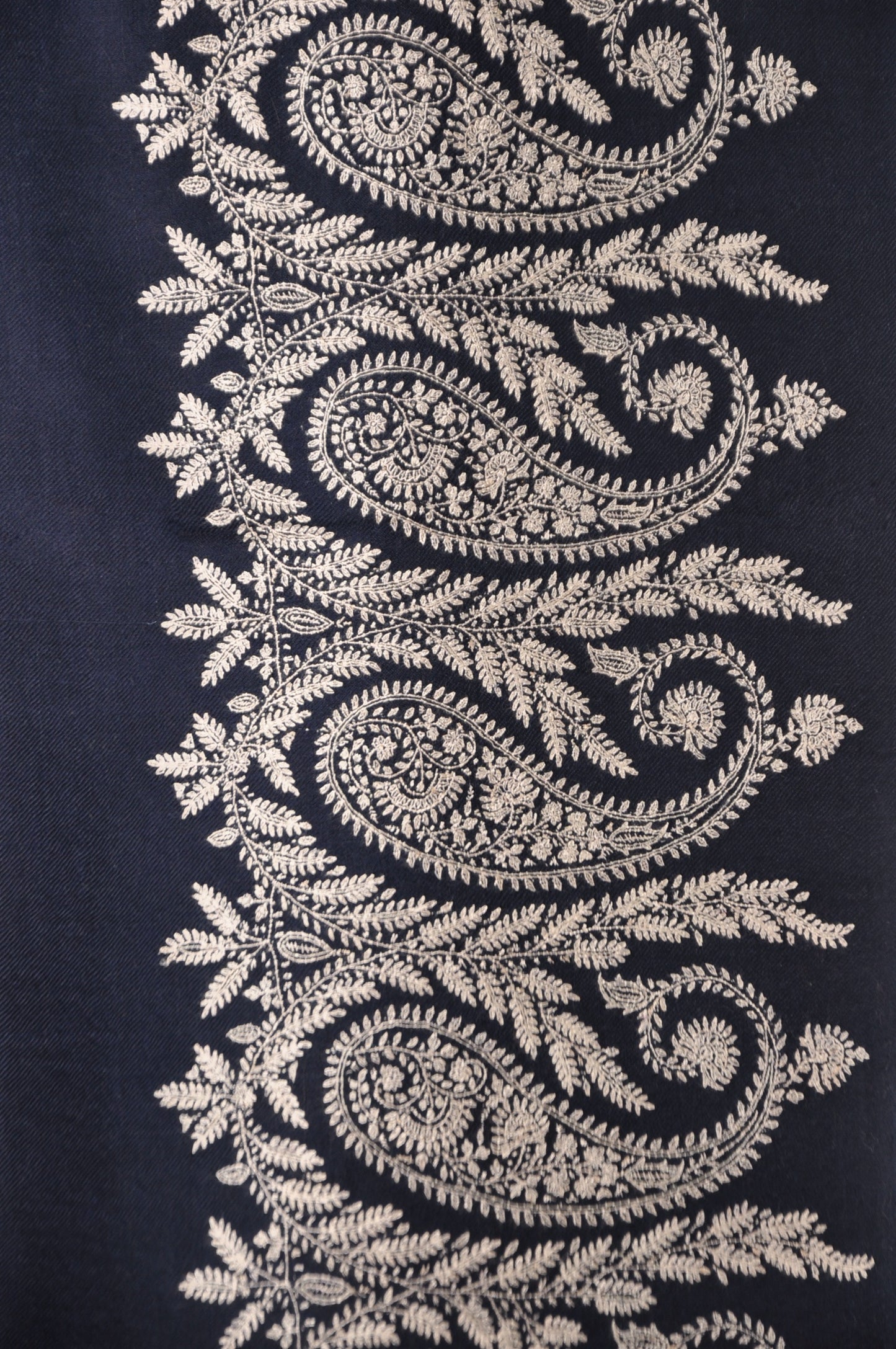 Embroidered Pashmina - Navy with White Paisley Embroidery