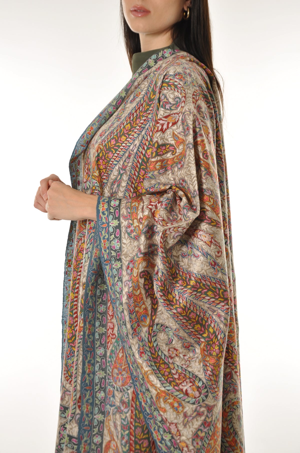 Kalamkari Pashmina - Red & Grey