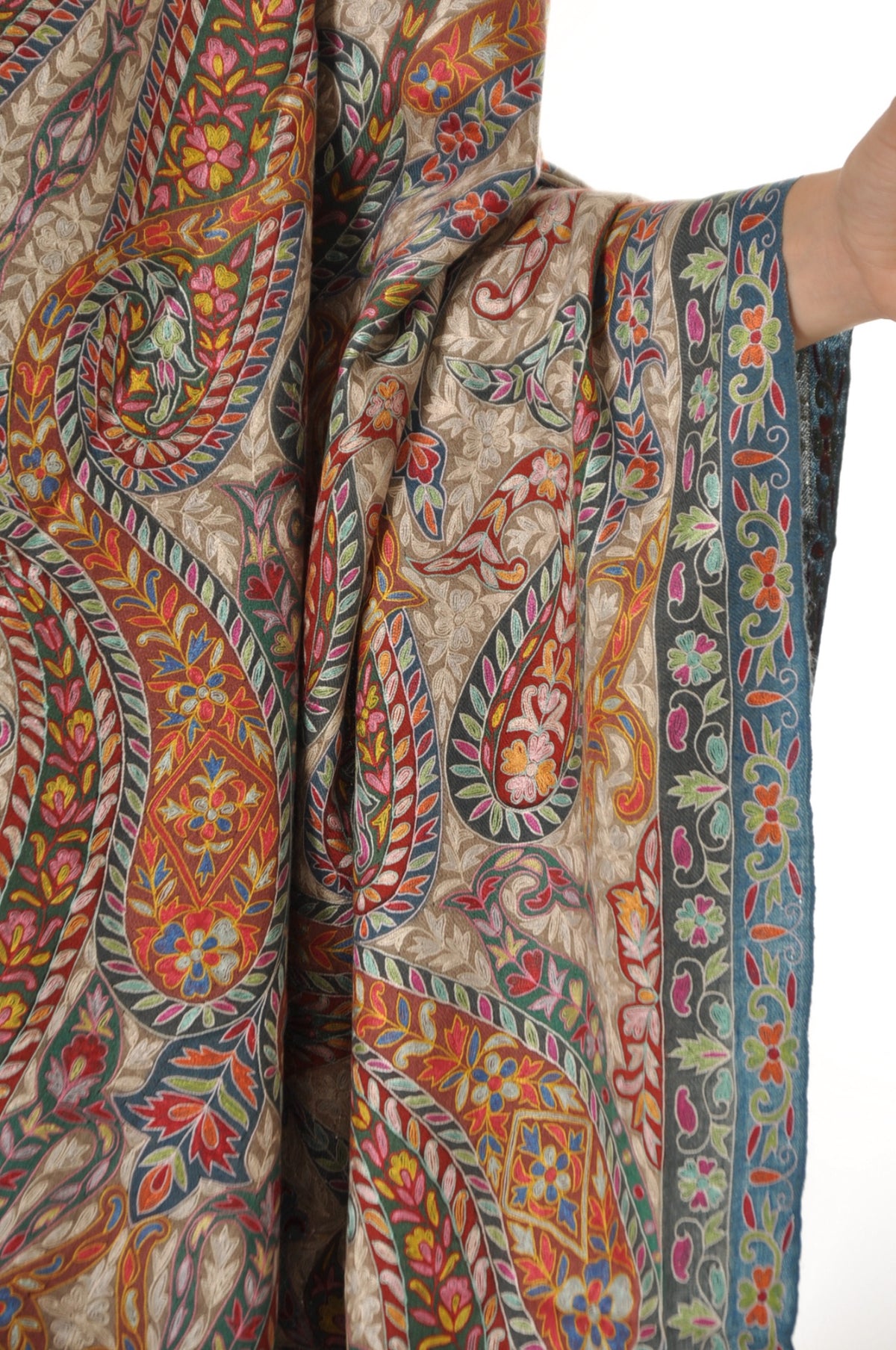 Kalamkari Pashmina - Red & Grey