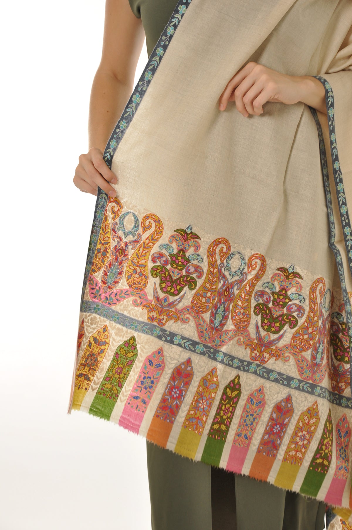Kalamkari Pashmina - Yellow Boarder