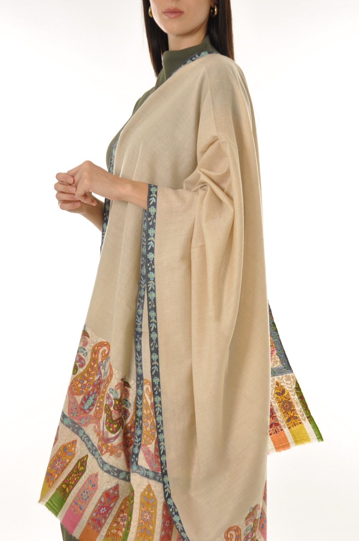 Kalamkari Pashmina - Yellow Boarder