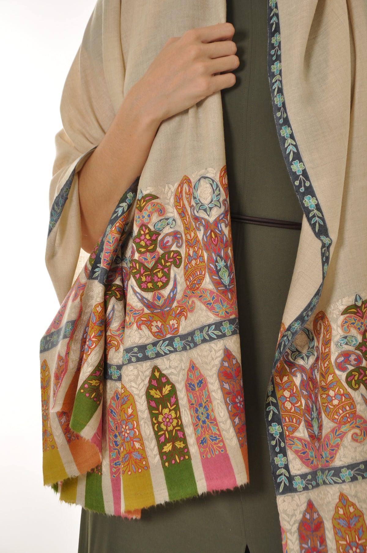 Kalamkari Pashmina - Yellow Boarder