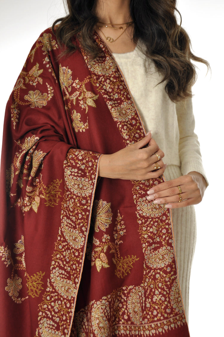 Embroidered Pashmina - Burgundy