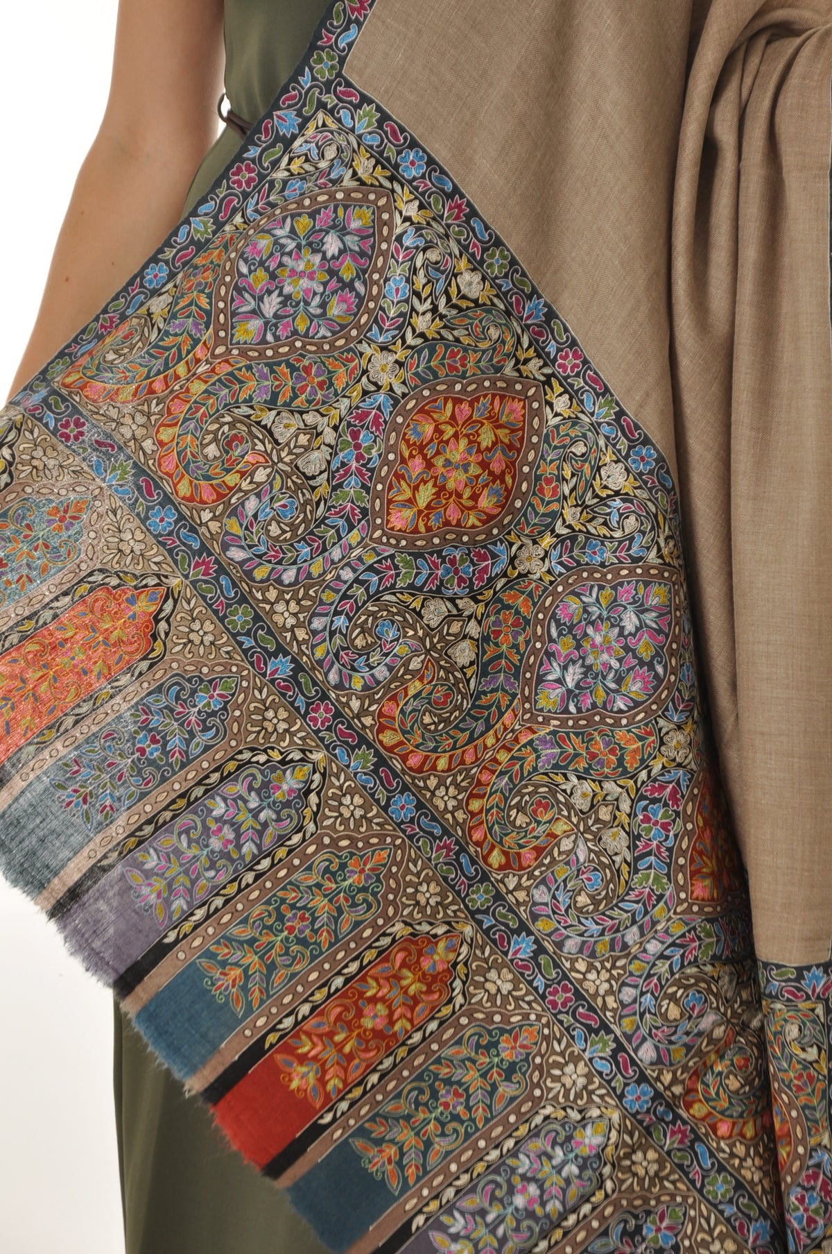 Kalamkari Pashmina - Bluish Boarder