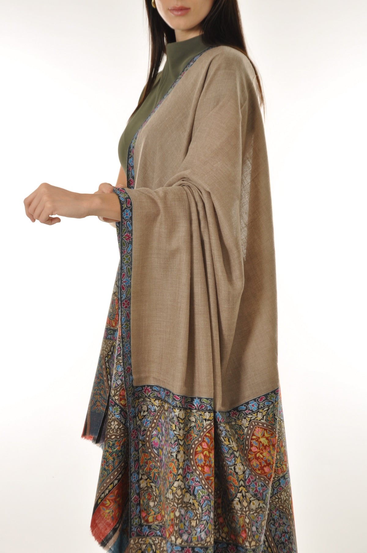 Kalamkari Pashmina - Bluish Boarder
