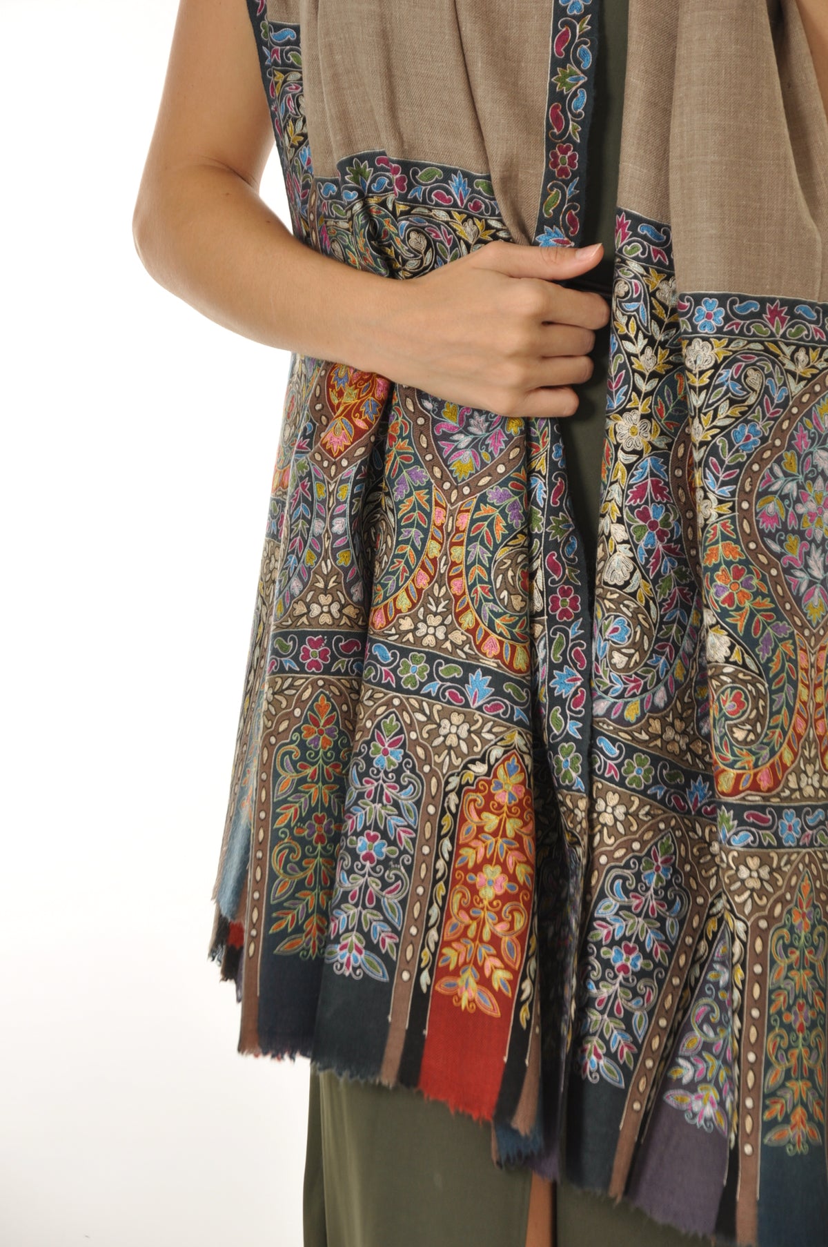 Kalamkari Pashmina - Bluish Boarder