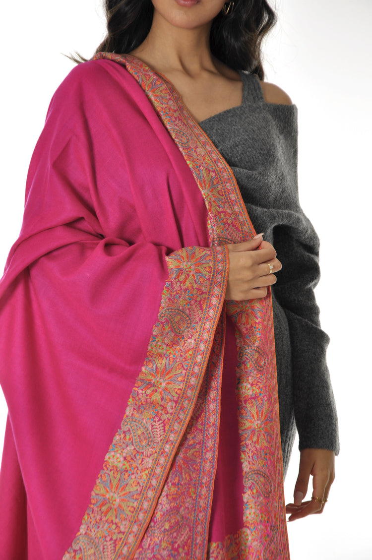 Embroidered Pashmina - Hot Pink