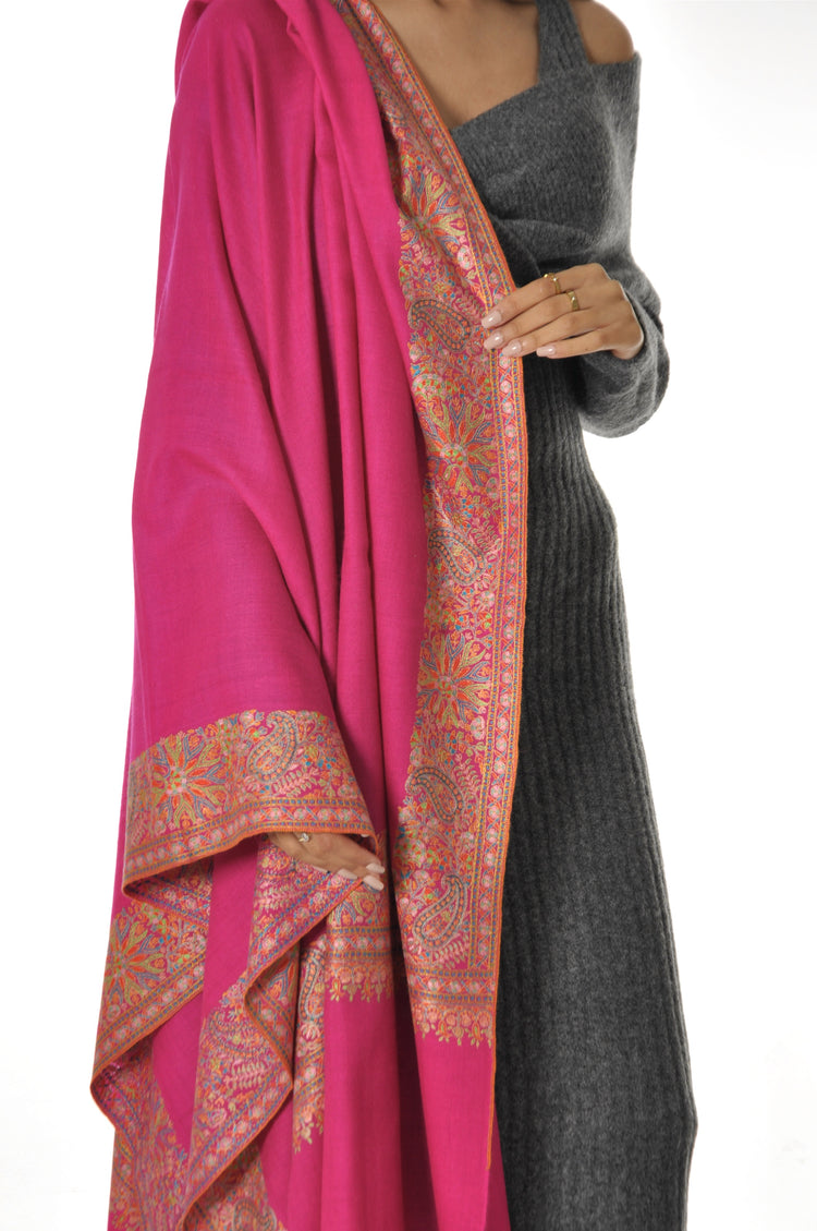 Embroidered Pashmina - Hot Pink