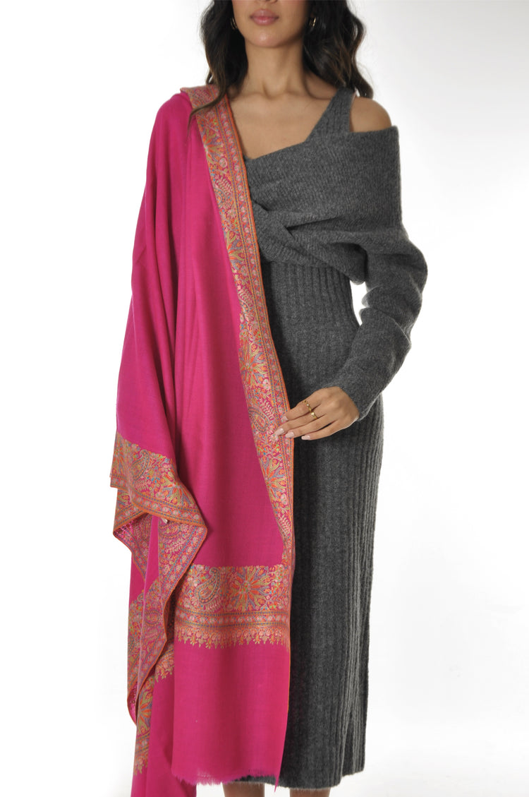 Embroidered Pashmina - Hot Pink