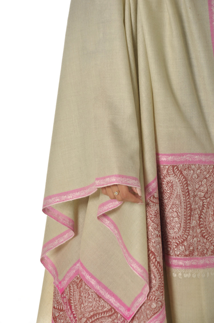 Embroidered Pashmina - Red & Pink Border