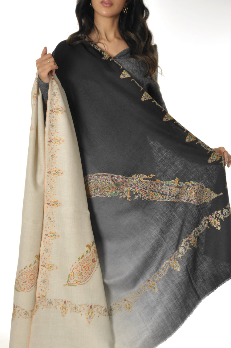 Embroidered Pashmina - Grey Paisley All Over