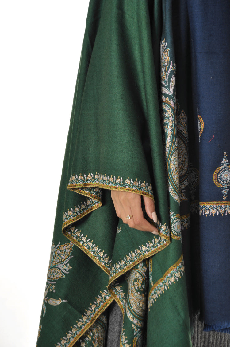 Embroidered Pashmina - Navy To Green