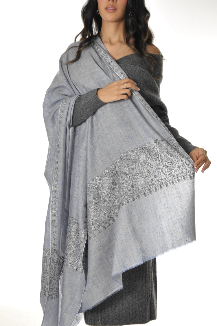 Embroidered Pashmina - Denim like