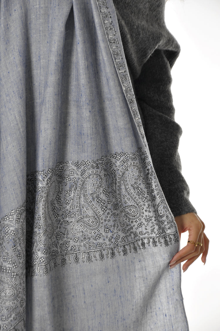 Embroidered Pashmina - Denim like