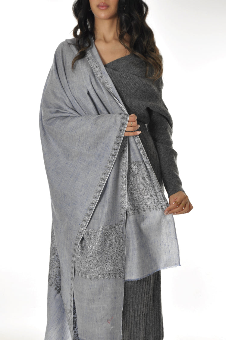 Embroidered Pashmina - Denim like