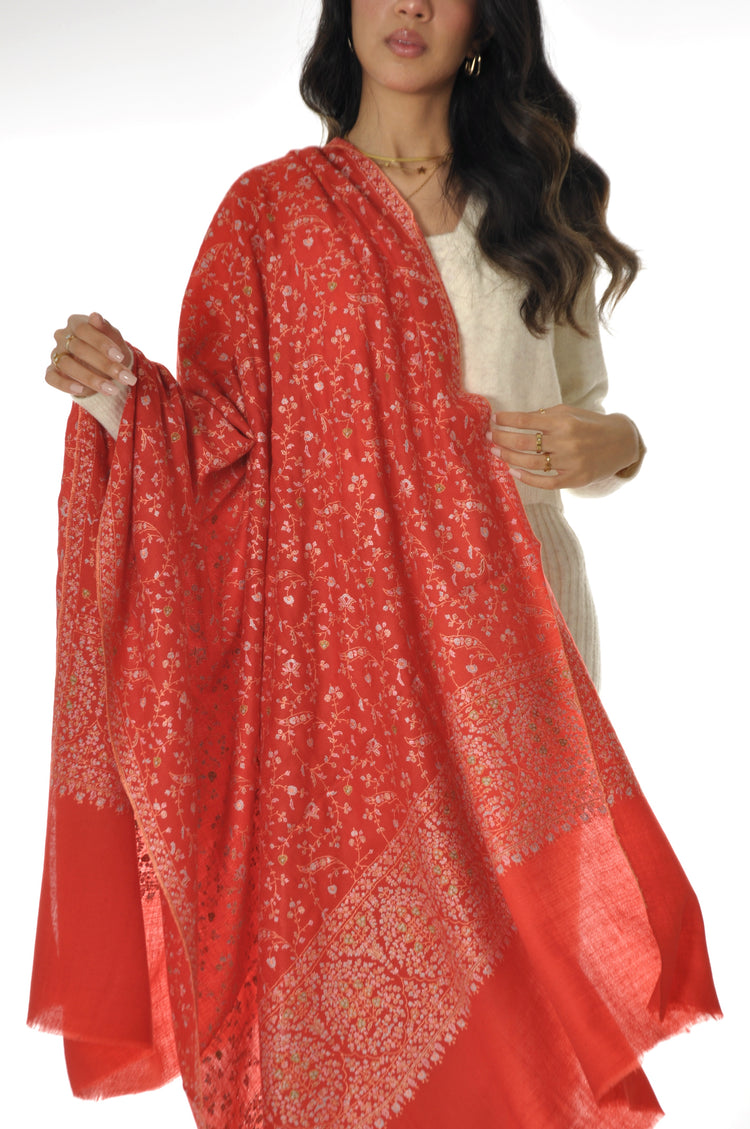 Embroidered Pashmina - Red