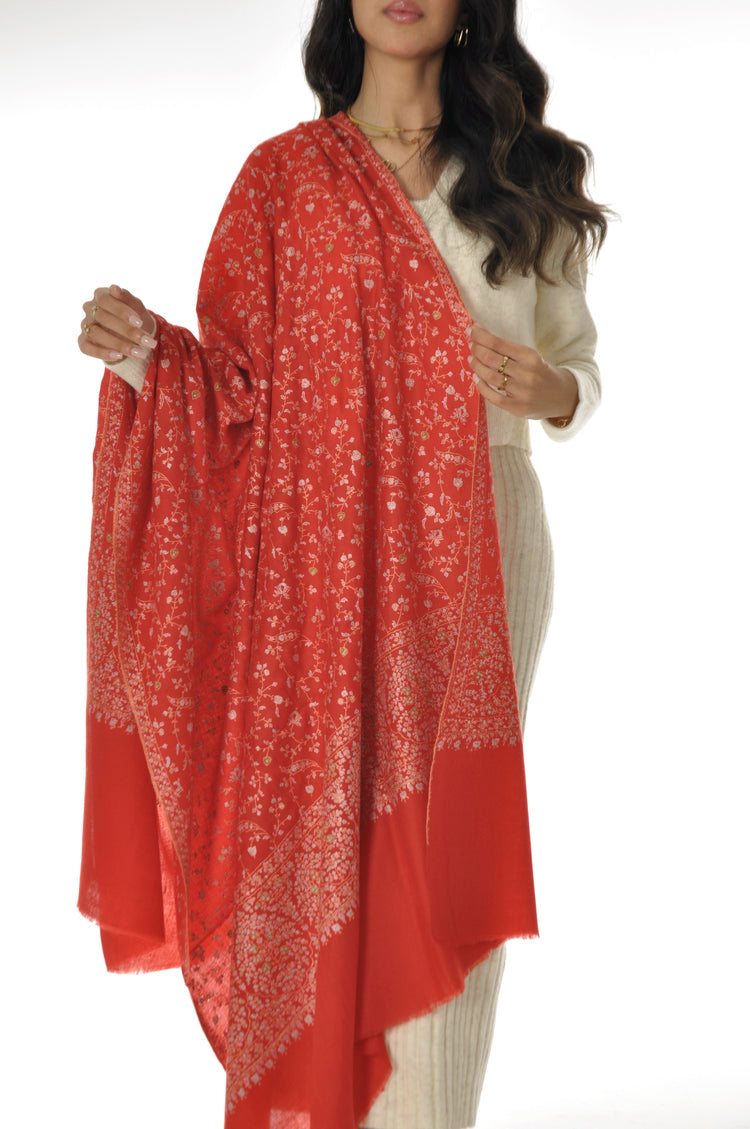 Embroidered Pashmina - Red