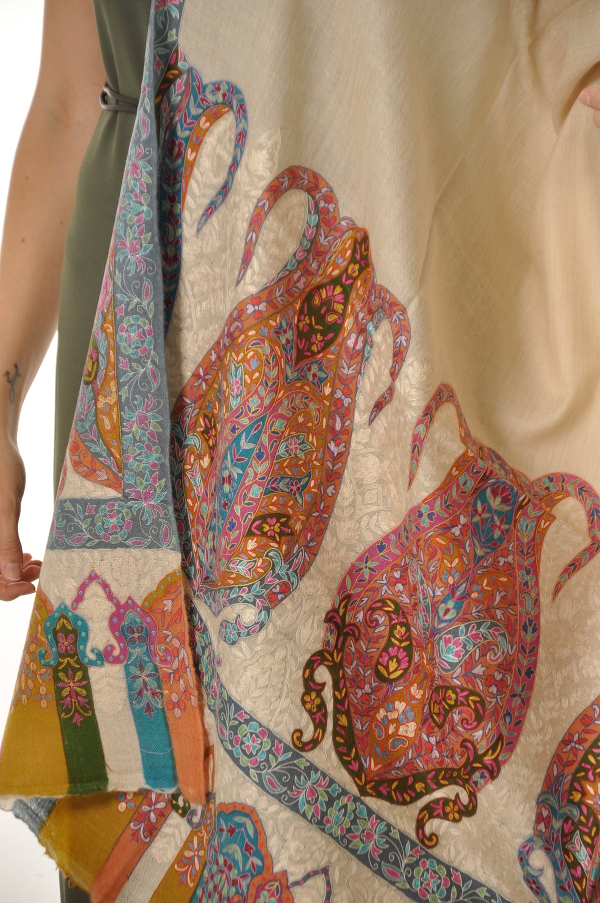 Kalamkari Pashmina - Vibrant On Cream