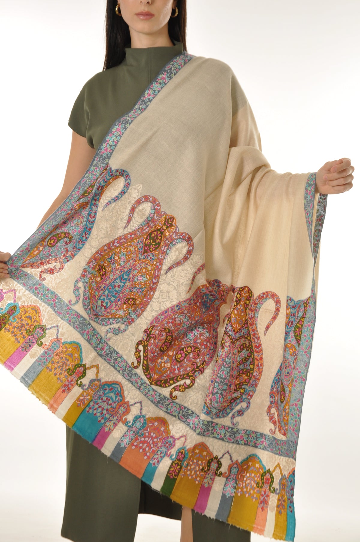 Kalamkari Pashmina - Vibrant On Cream
